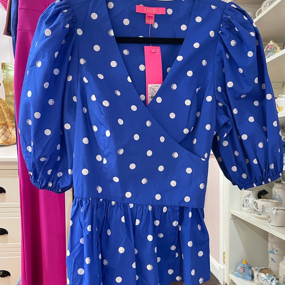Lilly Pulitzer Blue Polka Dot Top
